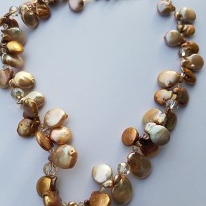 Beige fresh water pearls and Swarovski crystals